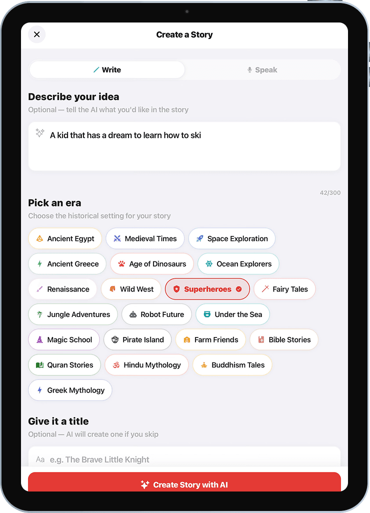 Create a story with text input